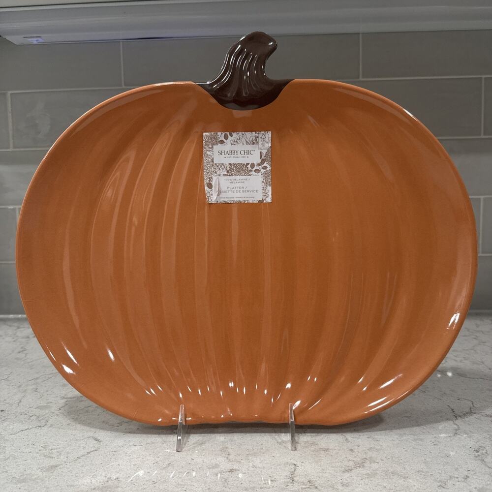 PUMPKIN Shaped Large 16x13.5” Melamine Serving Tray / Platter Orange NEW